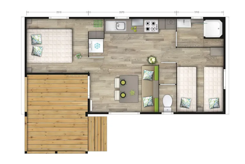 Mobil-Home Malaga 27M² - 2 Chambres Avec Terrasse Bois Semi Couverte.