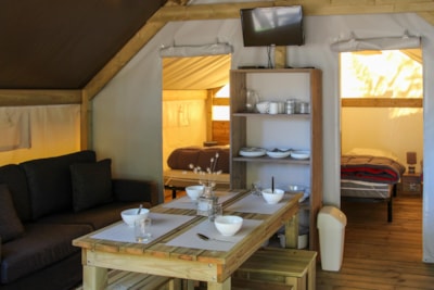 Tent ECOLODGE 21m² - 2 bedrooms - without toilet blocks (2019) semi covered wooden terrace