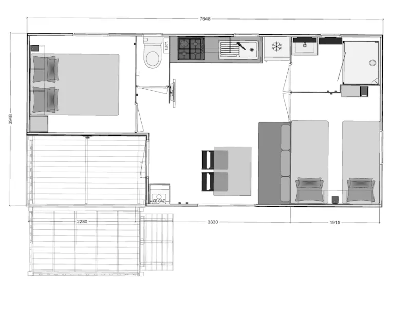 Mobil-Home Malaga Bois 27M² - 2 Chambres  - 4 Pers, Terrasse Bois Semi Couverte