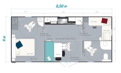 Sunêlia Confort PRM "Le Galet" 4 pers. 2ch. 1sdb. — 8