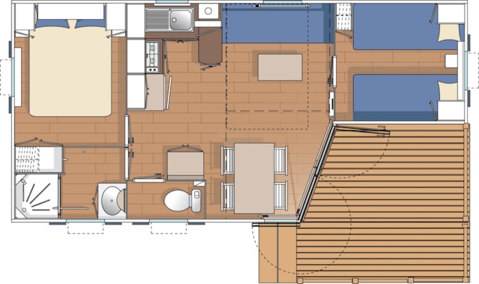 Mobilhome Iroise Standard 27M² - 2 Chambres / Terrasse Intégrée Semi-Couverte + Tv