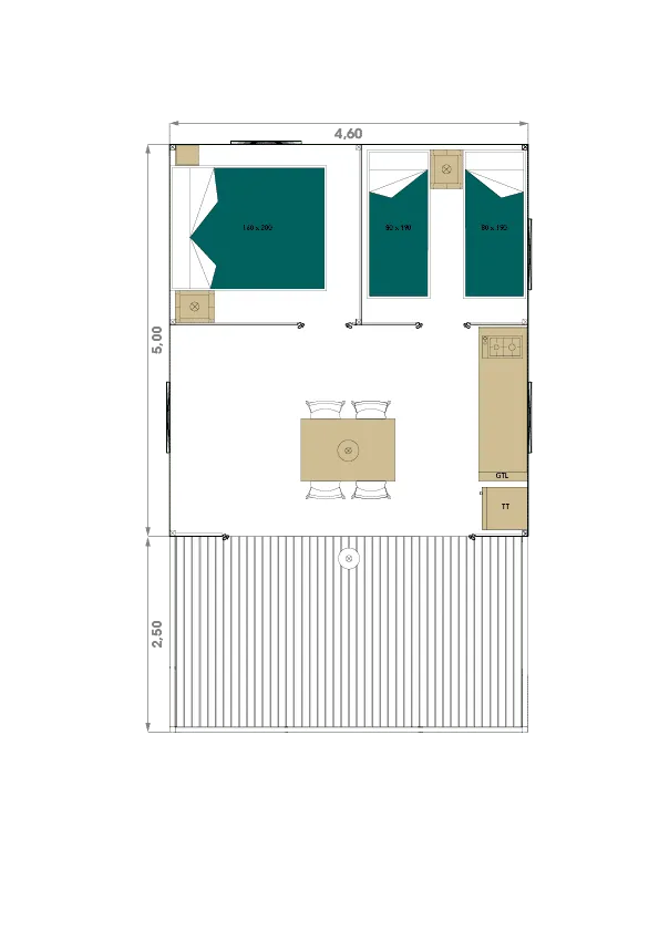 Mini Wood Lodge 21M² 2 Chambres Sans Sanitaires / Terrasse Couverte