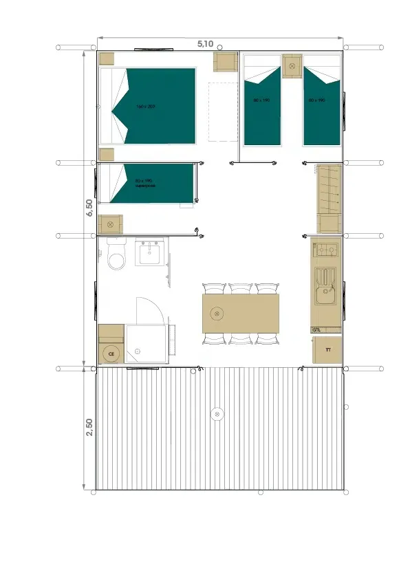 Lodge Jungle Confort 34M² 3 Chambres / Terrasse Couverte