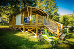 Location - Cabane Lodge Premium Sur Pilotis 32M² - 2 Chambres (Avec Sanitaires) + Terrasse + Tv - Flower Camping Le Pont du Tarn