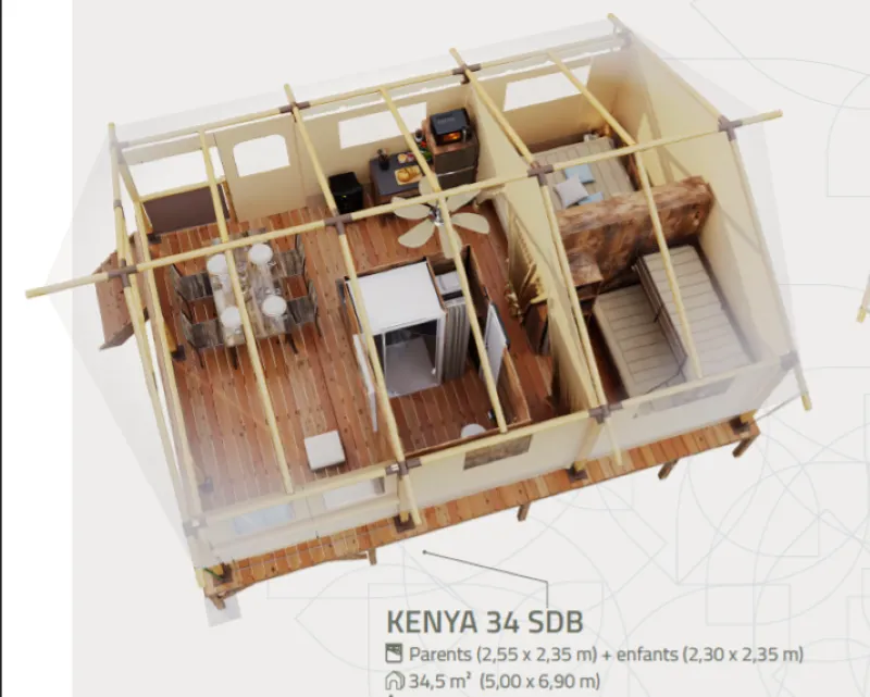 Lodge Kenya Evasion Confort 34M² - 2 Chambres 2/5 Personnes (Avec Sanitaires) + Terrasse