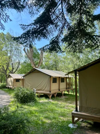 Mietunterkunft - Lodge Kenya Evasion Confort 34M² - 2 Zimmer 2/5 Personen (Mit Sanitäranlagen) + Terrasse - Flower Camping Le Pont du Tarn