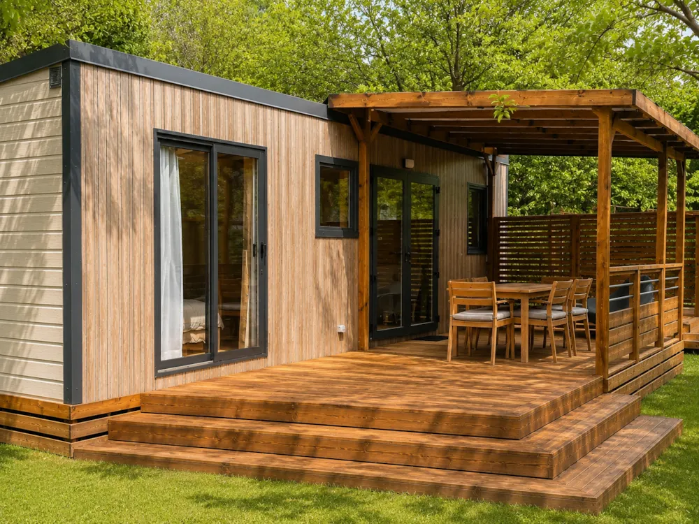 Location - New// Mobil-Home Oasis Premium 37M² - 3 Chambres + Terrasse Couverte + Tv + Lv + Clim + Plancha - Flower Camping Le Pont du Tarn