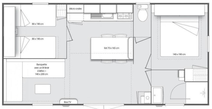 Confort Mobil Home 2Ch. Calypso (2016) 28M² + Terrasse Semi-Couverte