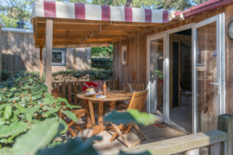 Location - Confort Mobil Home 1Ch. Gloria (2014) 24² + Terrasse Semi-Couverte - Camping Les Cyprès