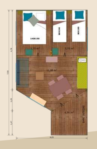 Tent 2 bedrooms GENET (2023) 21 m² + Half-covered terrace — 8