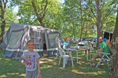 Comfort pitch ~100 m²: pitch + caravan or tent or camper + car + electricity