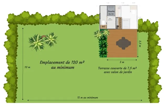 Emplacement Premium ~ 120 M² Avec Sanitaire Privé, Kitchenette Et Terrasse Couverte.