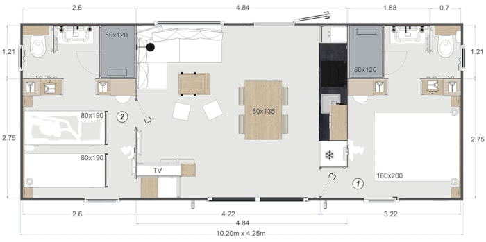 Mobilhome Premium Elegance 2 Ch - 40M² - Terrasse Semi-Couverte 35M²