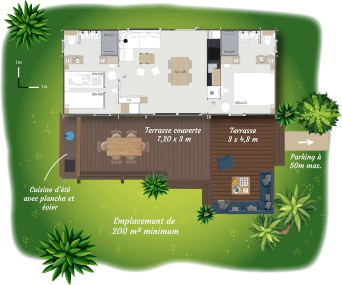 Mobilhome Premium Elegance 3 Ch - 40M² - Terrasse Semi-Couverte 35M²