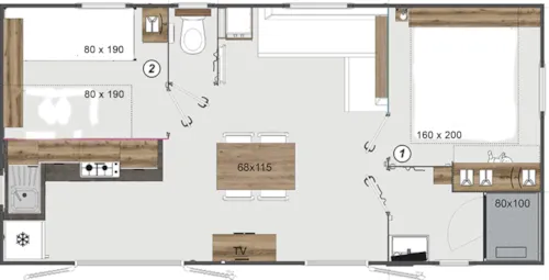 Huuraccommodatie(s) - Stacaravan Haute-Savoie 2 Kamers 32M²  - Overdekt Terras 18M² -4 Pers. - image n°6 - Camping Saint Disdille