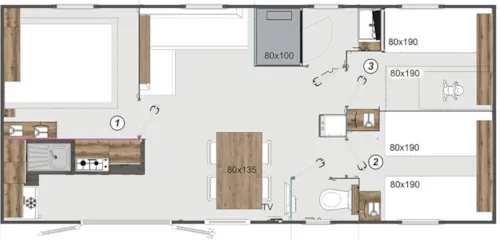 Mietunterkunft - Mobilheim Haute-Savoie 3 Zimmer 35M² - Bedeckte Terrasse 18M²-6 Pers. - image n°8 - Camping Saint Disdille