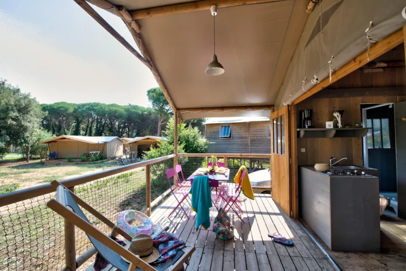Cabane Lodge Bois Standard Sur Pilotis 38M² - 2 Chambres - Terrasse Couverte De 8M² + Tv