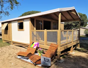 Huuraccommodatie(s) - Cosyflower Premium 38M² - 2 Kamers + Tv + Lakens + Handdoeken + 11M² Halfoverdekt Terras - Flower Camping Le Bel Air