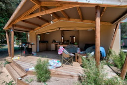 Location - Cabane Cotton Confort 35M² - 3 Chambres - Terrasse Couverte De 11M² + Tv - Flower Camping Le Bel Air