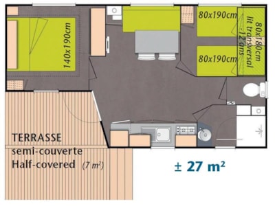 Mobile-home ~27m² - 2 bedrooms + air-conditioning