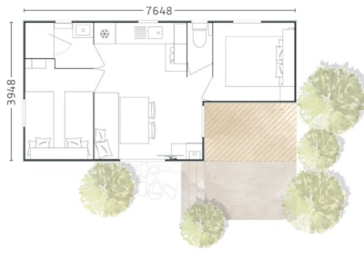 Mobile home ~28m² - partial sea view - 2 bedrooms + air-conditioning