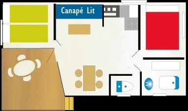 Mobil Home 2 Chambres + Clim +Terrasse Semi-Couverte
