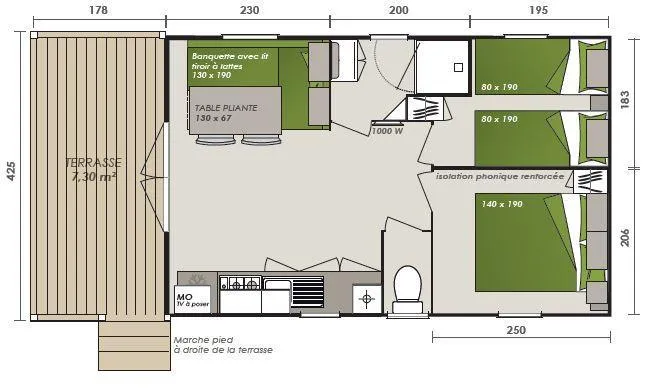 Mobil-Home Premium 2 Chambres + Clim + Lave-Vaisselle + Terrasse Couverte +Plancha