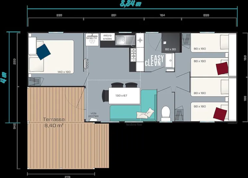Mobilhome Premium 28M² 3 Ch + Clim + Lave-Vaisselle + Terrasse Semi-Couverte + Plancha