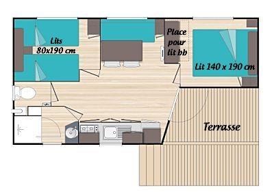 Gamme Confort | Mobilhome 27M² 2 Chambres, Tv + Terrasse Semi Couverte