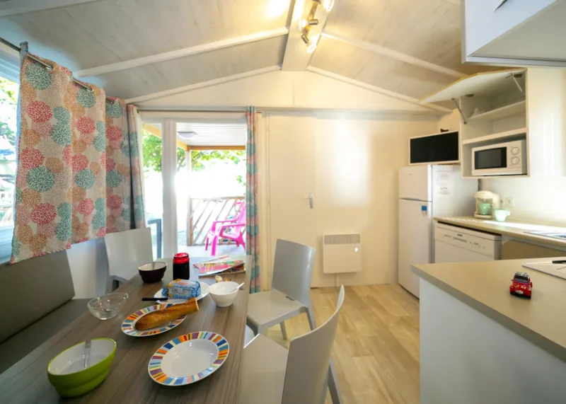 Mobilhome Premium 28M² 3 Ch + Clim + Lave-Vaisselle + Terrasse Semi-Couverte + Plancha