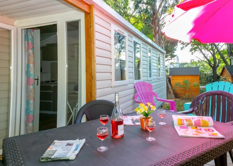 Mobilhome Premium 28M² 3 Ch + Clim + Lave-Vaisselle + Terrasse Semi-Couverte + Plancha