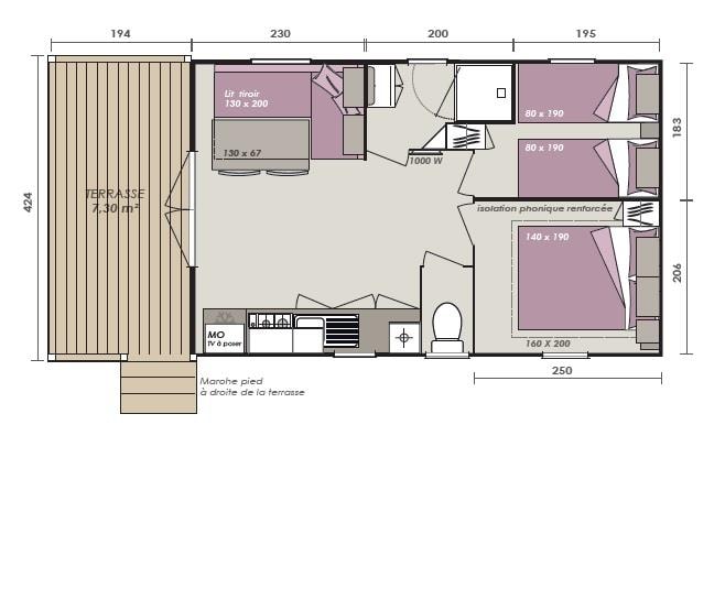 Mobil-Home Hibiscus Premium 32M² (2 Chambres) - Terrasse Couverte 8 M² - Tv - Lv - Climatisation