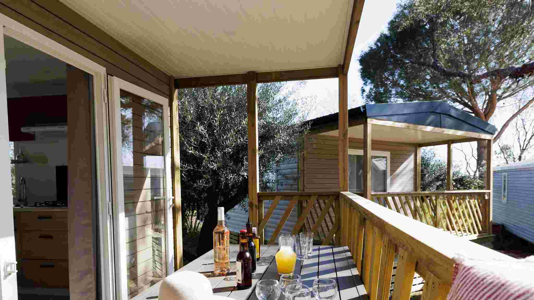 Location - Mobil-Home Hibiscus Premium 32M² (2 Chambres) - Terrasse Couverte 8 M² - Tv - Lv - Climatisation - Flower Camping Le Mas de Mourgues