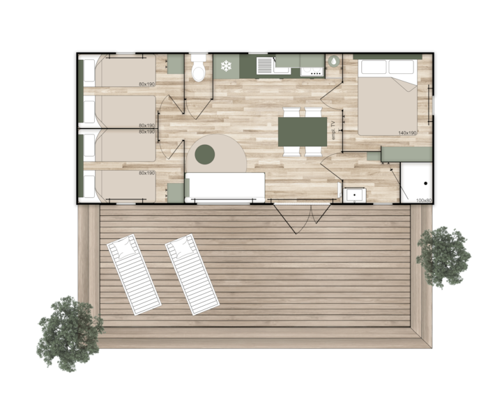 Mobil-Home Tamaris Premium (3 Chambres) 35M2 - Terrasse Couverte  19M2+ Lv + Tv + Climatisation