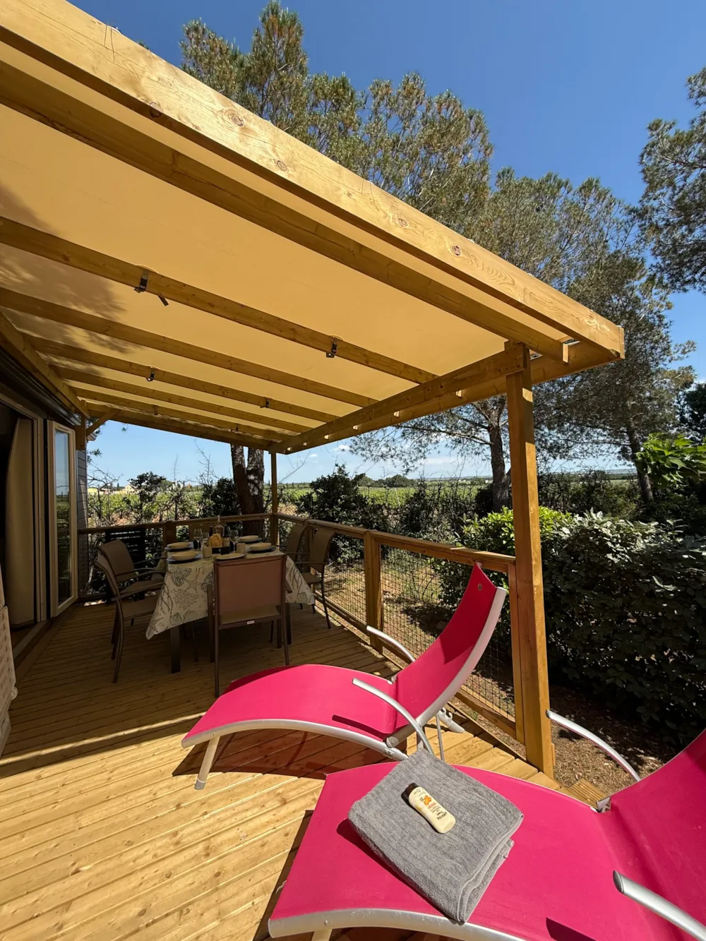 Location - New -Mobil-Home Tamaris Premium (3 Chambres) 35M2 - Terrasse Couverte  19M2+ Lv + Tv + Climatisation - Flower Camping Le Mas de Mourgues