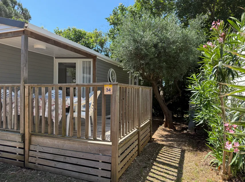 Location - Mobil-Home Olivier Confort 29M² (2 Chambres) - Terrasse 9 M²+ Tv + Climatisation - Flower Camping Le Mas de Mourgues