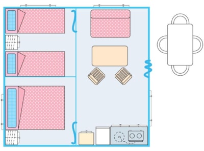Lodge Standard 20m² 2 bedrooms without toilet blocks + Half-covered terrace