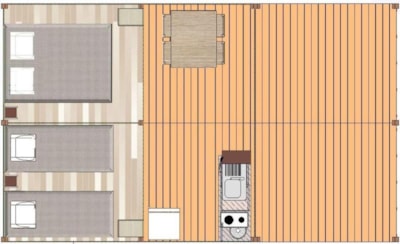 Lodge Standard 19m² 2 bedrooms + sheltered terrace (without toilet blocks)