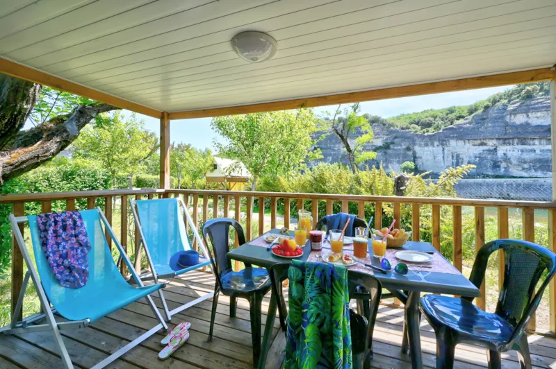 Mobil Home Premium 27 M² 2 Chambres + Terrasse Couverte 9M² + Tv + Clim + Vue Rivière