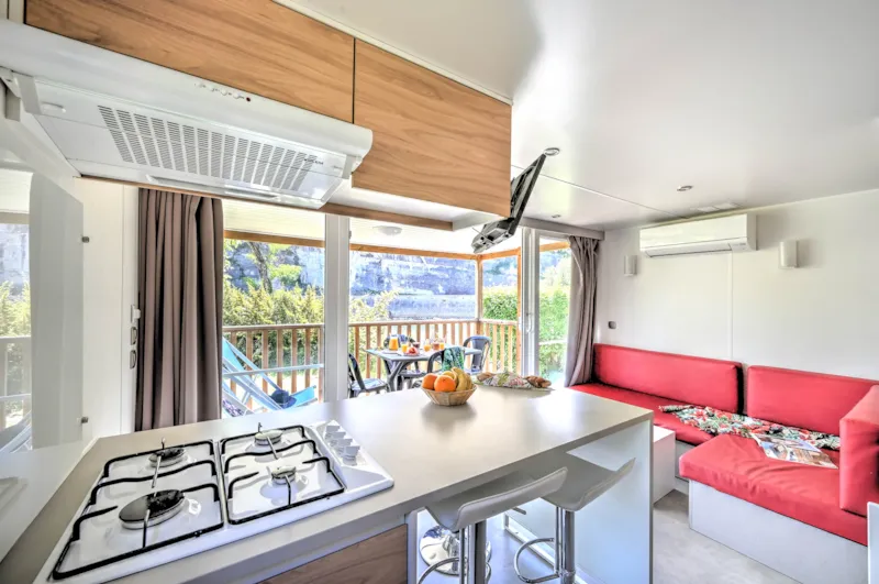 Mobil Home Premium 27 M² 2 Chambres + Terrasse Couverte 9M² + Tv + Clim + Vue Rivière