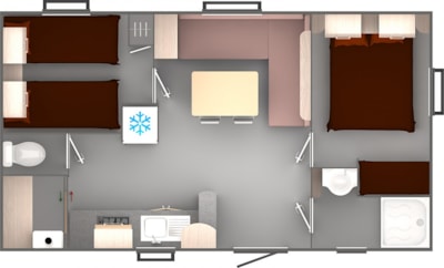 Mobile-home Confort 27m² (4p-2 bedrooms), Airco, TV