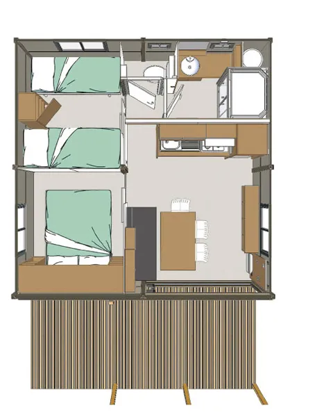Mietunterkunft - Chalet Premium 37M² Mit 12M² Terrasse (5P-2Ch), Klima, Tv, Geschirrspüler, Plancha, Nespresso - image n°8 - Flower Camping Saint Amand