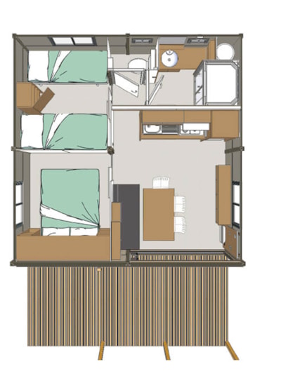 Chalet Premium 37m² including 12m² terrace (5p-2ch), Airco, TV, dishwasher, plancha, Nespresso