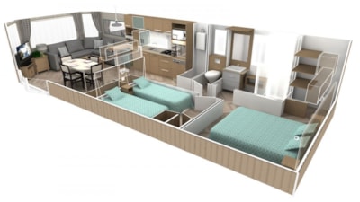 Mobile-home Luxe 40 m² (4p-2 bedrooms), air conditionning, TV, dishwasher, plancha, Nespresso