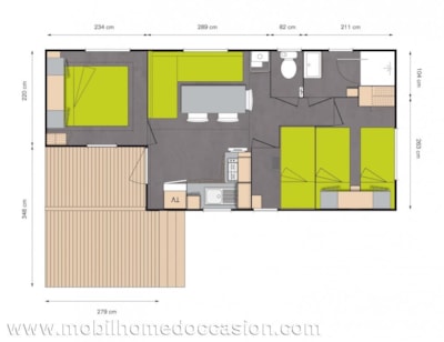 Mobilhome 31m² (3 bedrooms) + Covered terrace