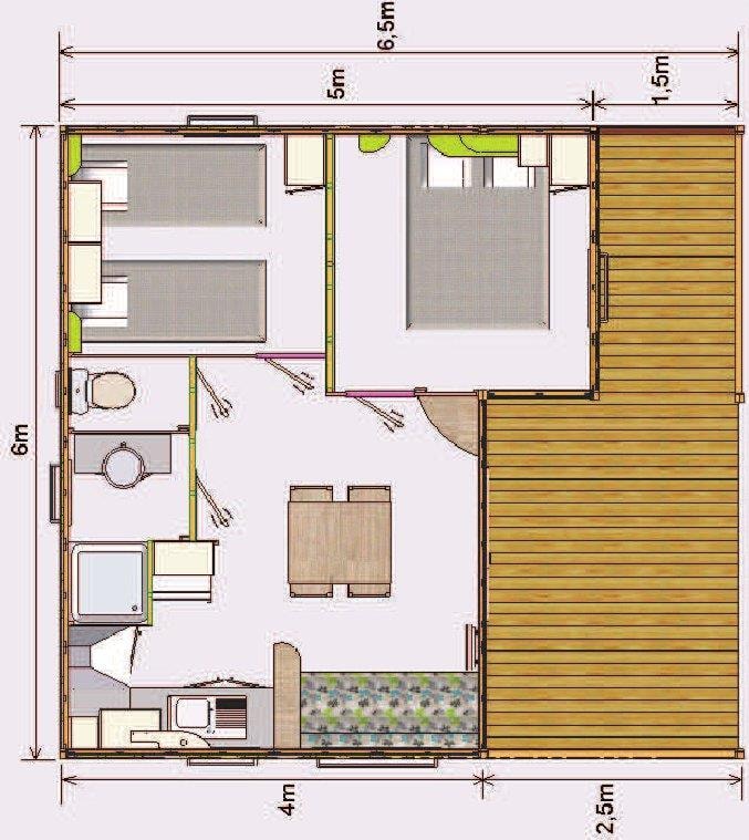 Chalet Bois 26M² 2 Chambres + Terrasse Couverte