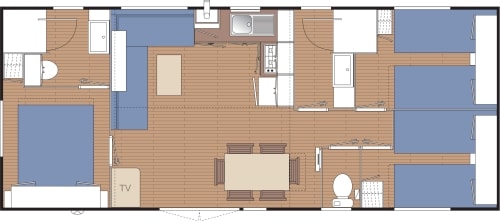 Mobil-Home Standard 34M² 3 Chambres + Terrasse 18M² + Tv + Climatisation