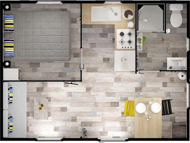 Mobil-Home Confort 21M² 1 Chambre + Terrasse Couverte 12M² + Tv + Climatisation