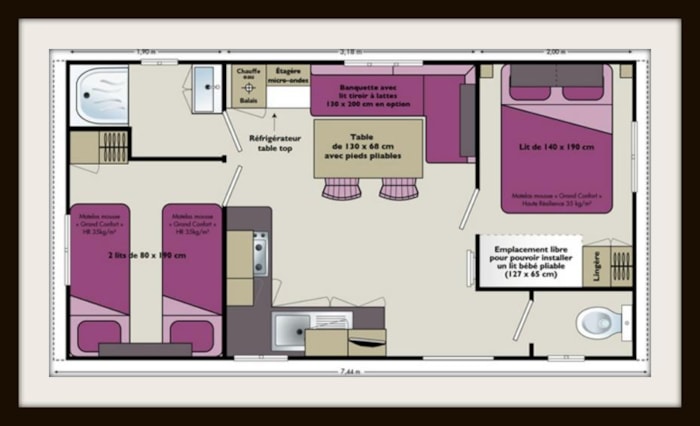 Mobilhome Confort 2 Chambres  28M2 ,  Terrasse Couverte
