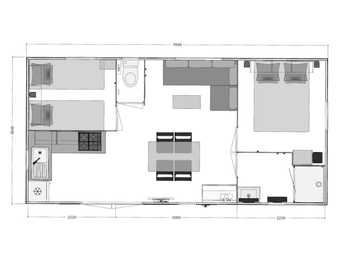 Mobilhome Bahia 2 Chambres 29M²   Terrasse Couverte